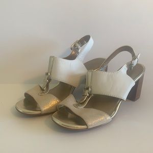 White & Gold Beautiful Leather Sandals Size 6 1/2